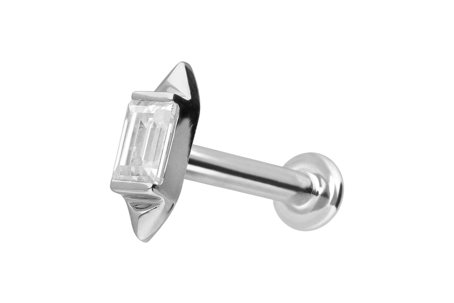 14 Karat Gold Labret Piercing mit Innengewinde MOISSANIT-RECHTECK + 2 SPITZEN